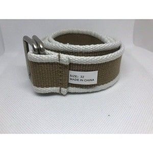 Adjustable Canvas Military Web Belt Metal Buckle Men Women Size 32” - Beigewhite